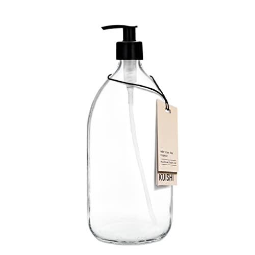 Kuishi Clear Glass Soap Dispenser with Pump [1000ml Pack of 1], Clear Soap Dispenser with Black...