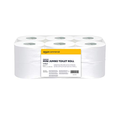 AmazonCommercial Rollo de papel higiénico Mini Jumbo de uso profesional, 1 capa, Sin perfume, 2...