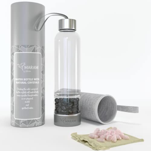 Maram - Botella de cristal con piedras minerales de 450ml - Bebe agua energizada con Cristales...