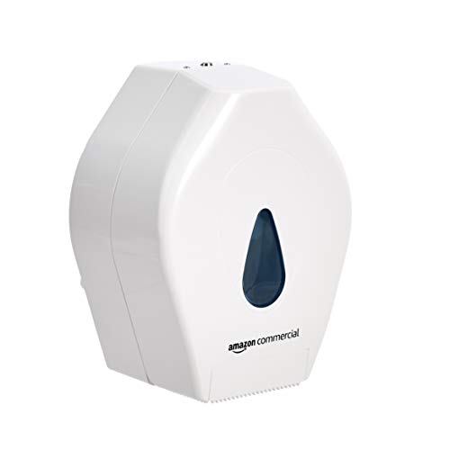 AmazonCommercial Dispensador de papel higiénico, tamaño mini, Blanco, 118 cm x 3.52 cm