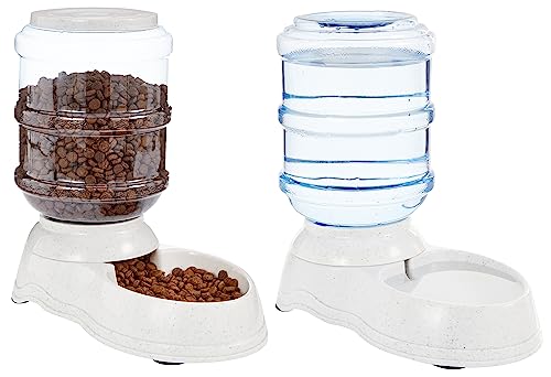 Amazon Basics - Dispensador de agua para mascotas, bebedero y comedero, pequeño, Gris