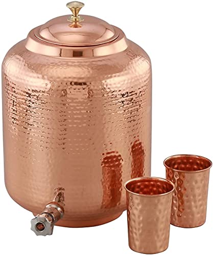 Golden Drops Dispensador de agua de cobre martillado puro con grifo Matka jarra de agua olla de...