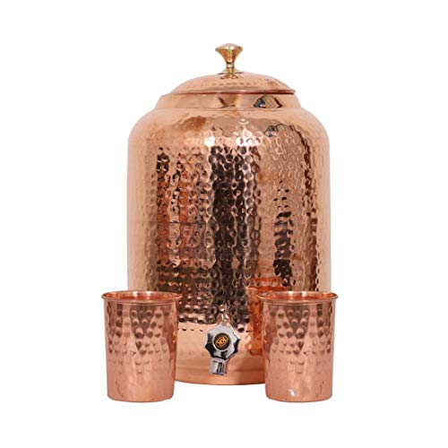 Handicraft Handloom Indian - Dispensador de agua de cobre puro martillado a mano (4 litros)