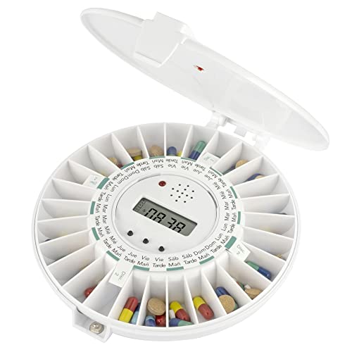 TabTime Dispensador ABS de pastillas electrónico, hasta 6 alarmas al día, tapa sólida bloqueable.