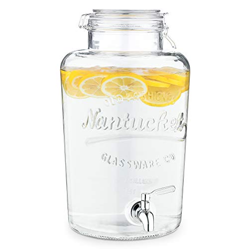 Navaris Dispensador de bebidas con grifo 8L - Recipiente de vidrio con tapa y cierre giratorio de...