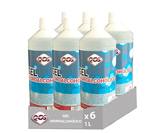 QOS Gel hidroalcohólico para desinfección de manos. Caja 6 botellas de 1 litro. Limpieza e higiene...